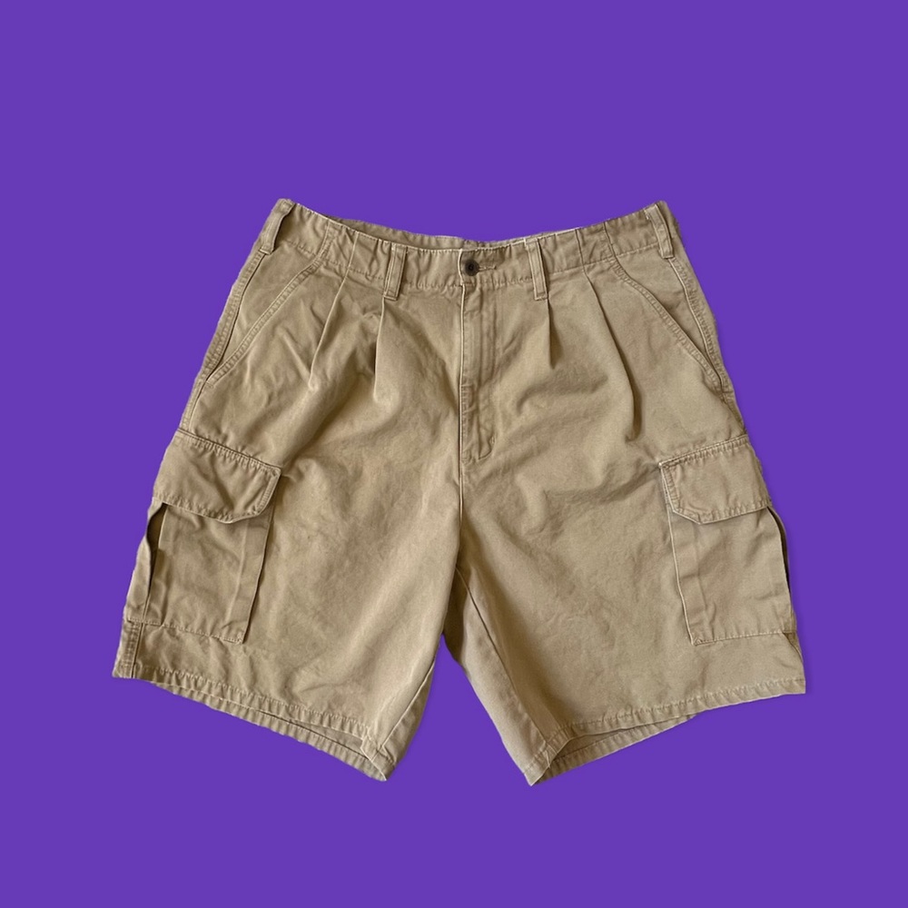 Eddie Bauer Cargo Shorts Pleated Khaki 100% Cotton Men Size 33